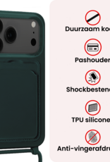 NoXx NoXx iPhone 17 Pro Max Hoesje Pashouder met Koord Met 2x Screenprotector - Donkergroen