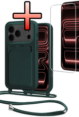 NoXx NoXx iPhone 17 Pro Max Hoesje Pashouder met Koord Met Screenprotector - Donkergroen