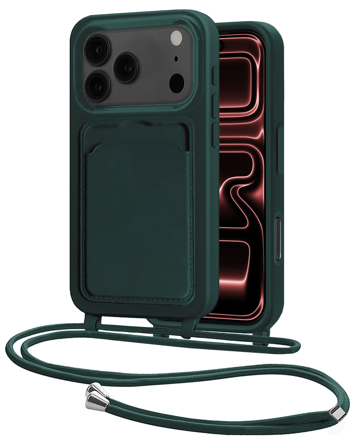 NoXx NoXx iPhone 17 Pro Max Hoesje Pashouder met Koord - Donkergroen