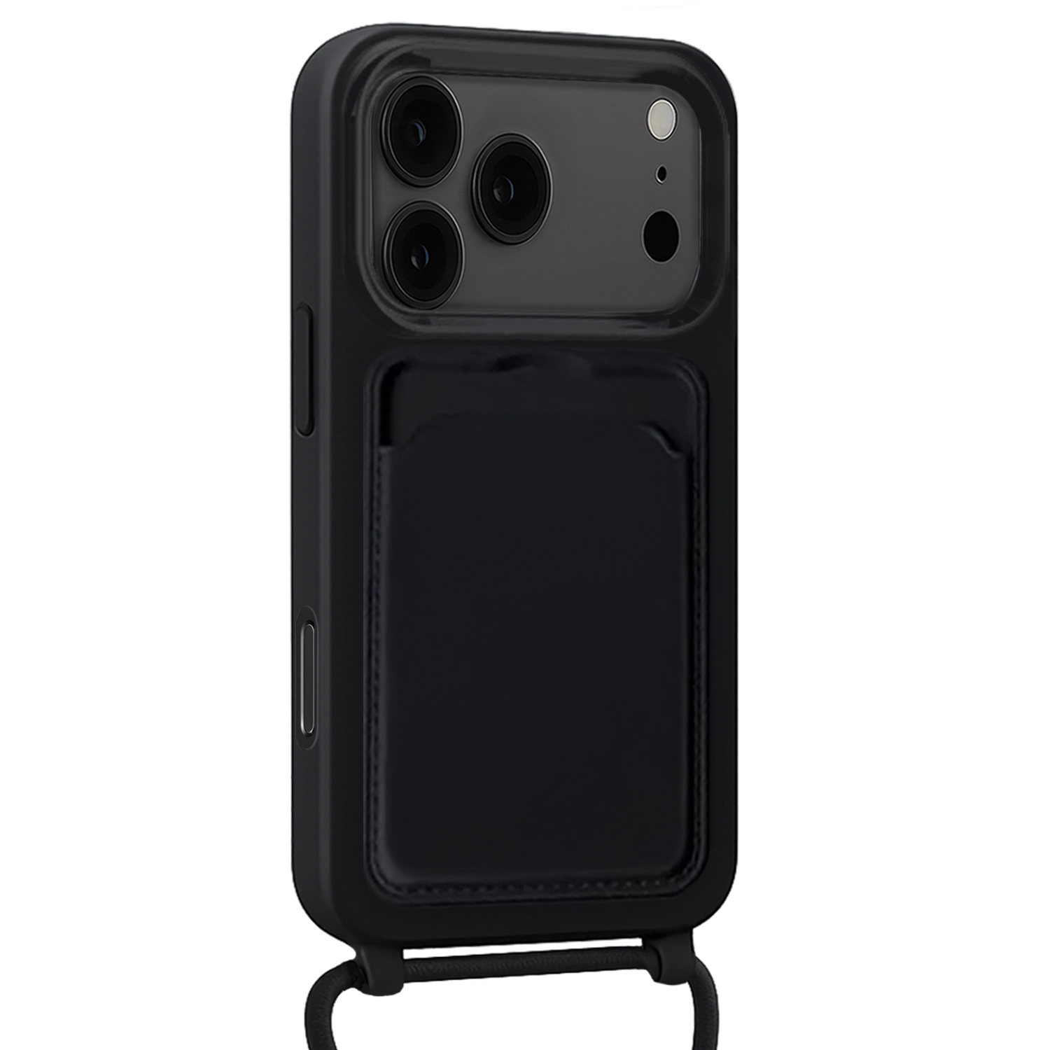 NoXx NoXx iPhone 17 Pro Hoesje Pashouder met Koord Met Screenprotector - Zwart