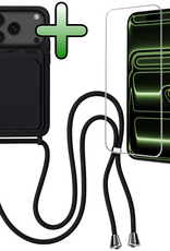 BASEY. BASEY. iPhone 17 Pro Max Hoesje Pashouder met Koord Met Screenprotector - Zwart