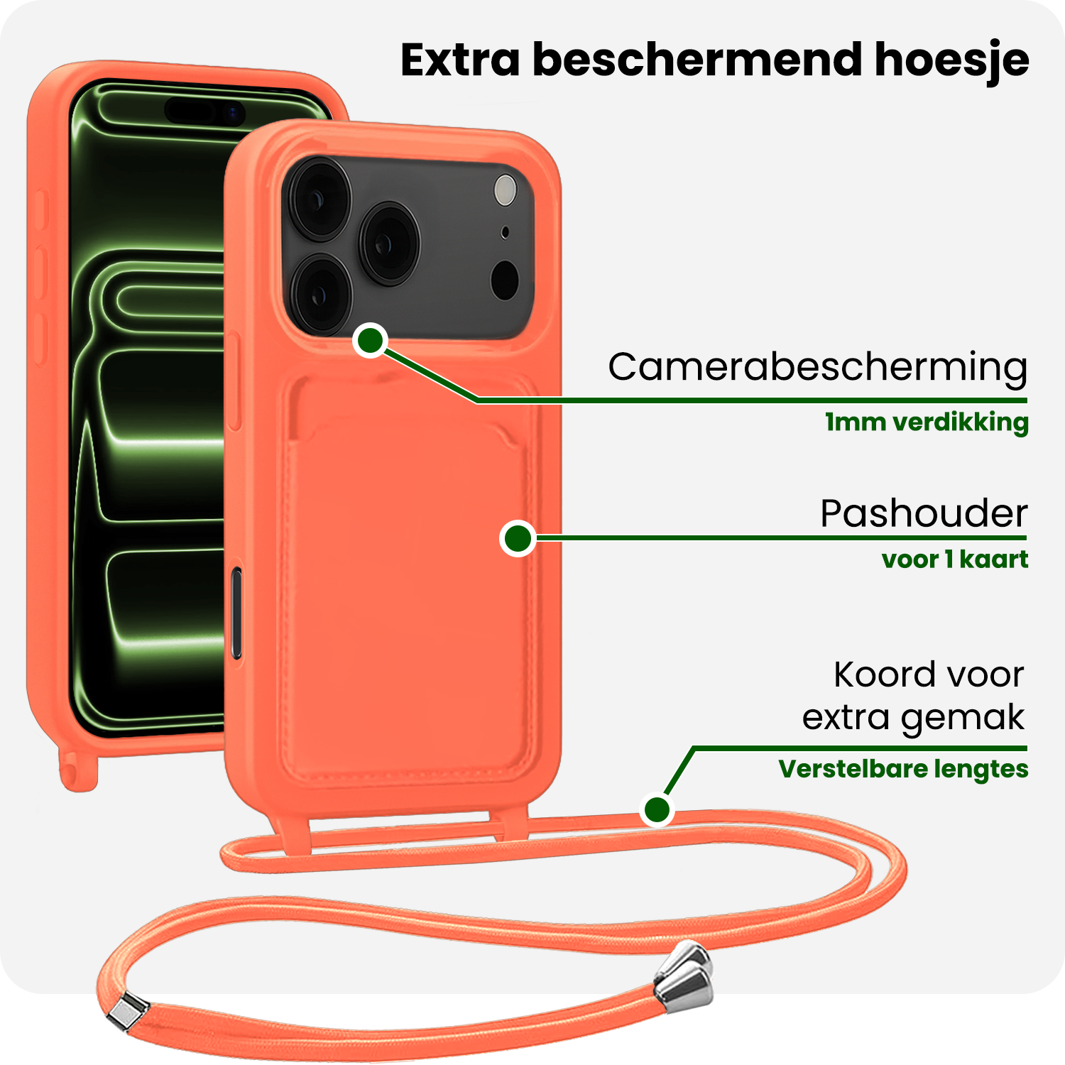 BASEY. BASEY. iPhone 17 Pro Max Hoesje Pashouder met Koord - Papaya - 2 PACK