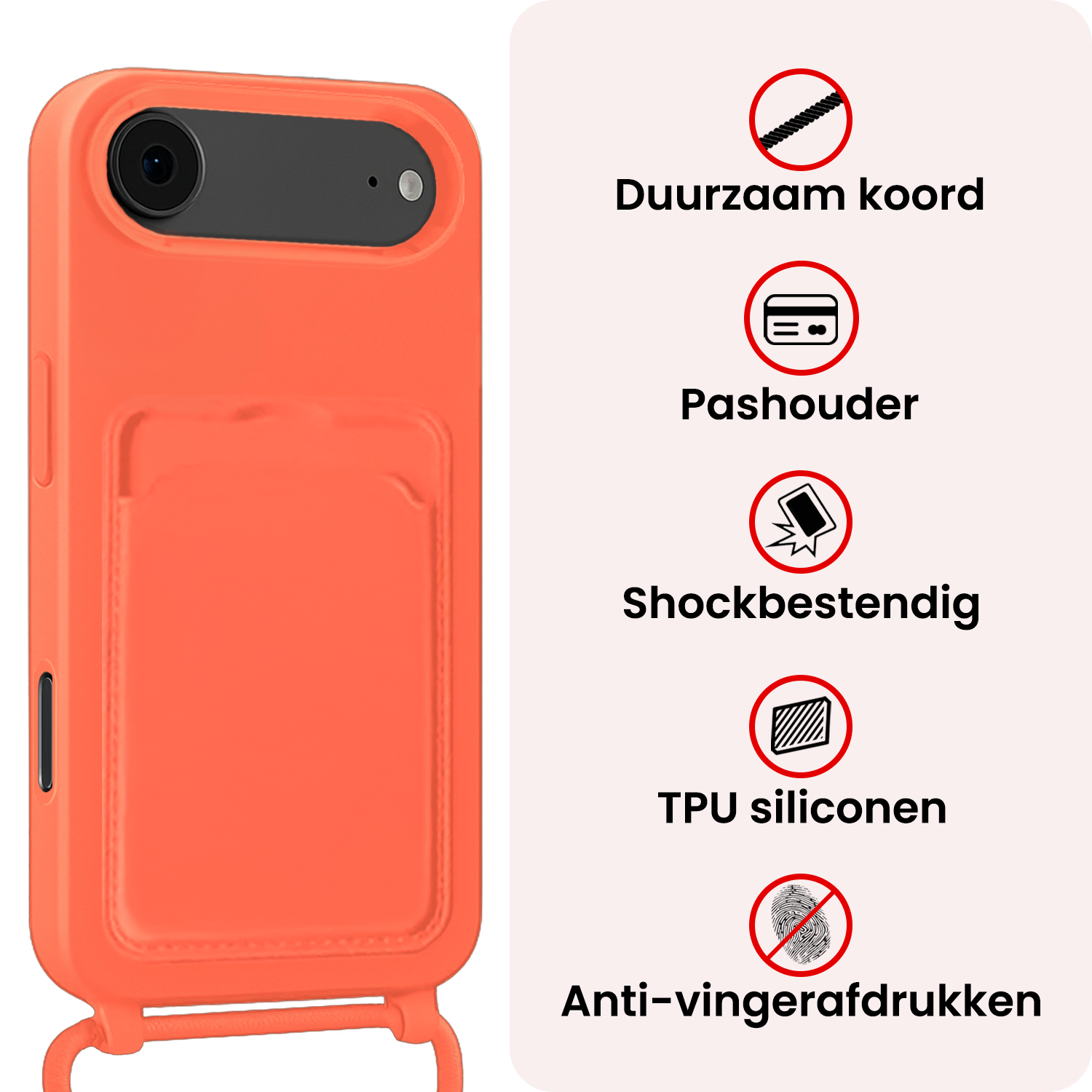NoXx NoXx iPhone Air Hoesje Pashouder met Koord Met 2x Screenprotector - Papaya
