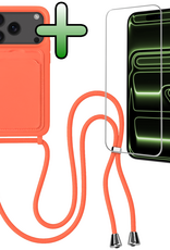 BASEY. BASEY. iPhone 17 Pro Max Hoesje Pashouder met Koord Met Screenprotector - Papaya