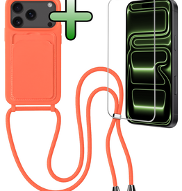 BASEY. BASEY. iPhone 17 Pro Max Hoesje Pashouder met Koord Met Screenprotector - Papaya