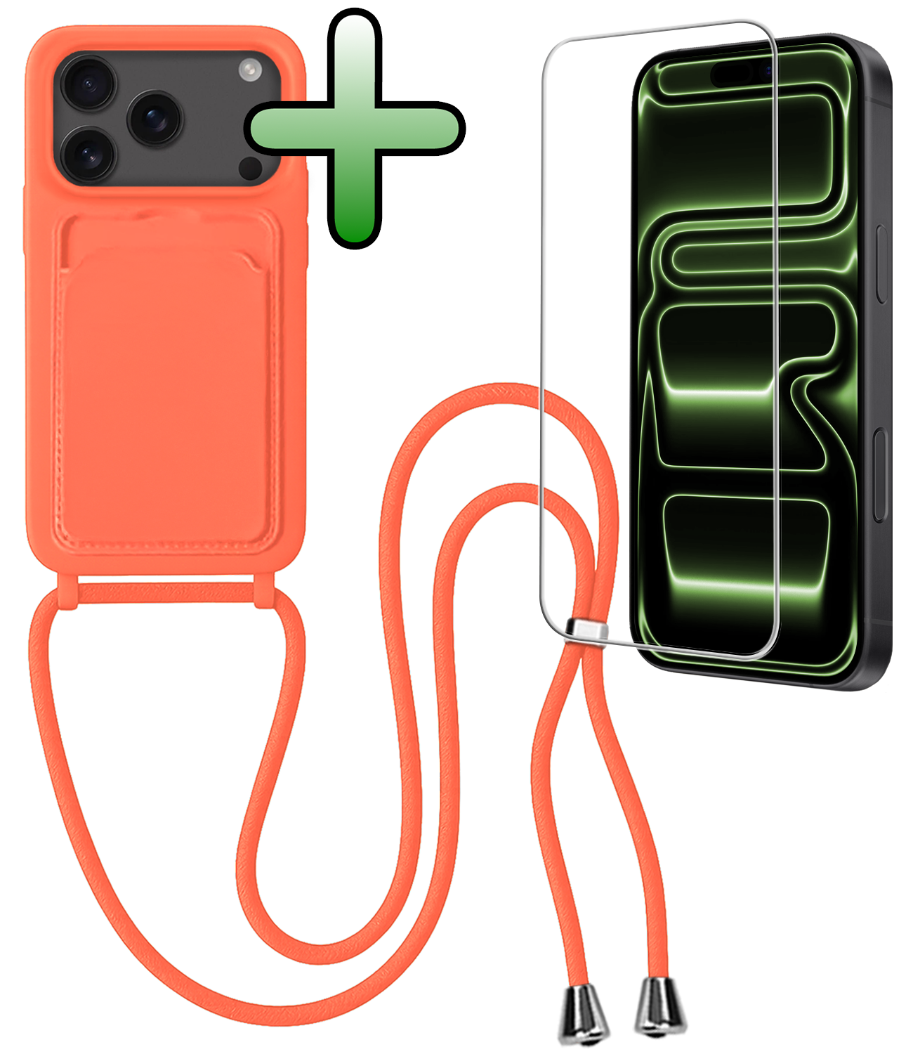 BASEY. BASEY. iPhone 17 Pro Max Hoesje Pashouder met Koord Met Screenprotector - Papaya