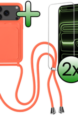 BASEY. BASEY. iPhone 17 Pro Max Hoesje Pashouder met Koord Met 2x Screenprotector - Papaya