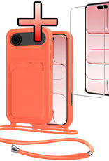NoXx NoXx iPhone 17 Hoesje Pashouder met Koord Met Screenprotector - Papaya