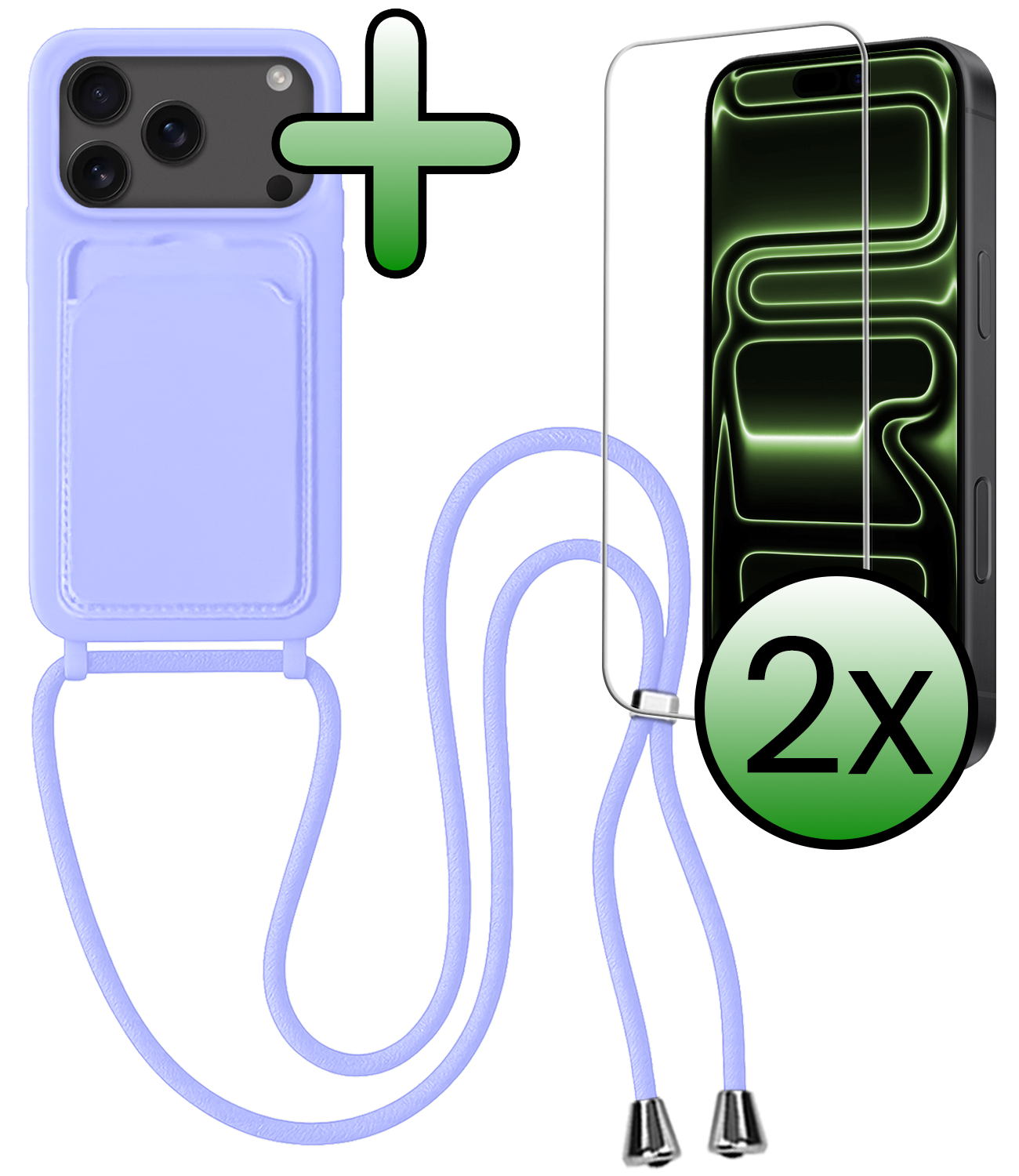 BASEY. BASEY. iPhone 17 Pro Max Hoesje Pashouder met Koord Met 2x Screenprotector - Lila