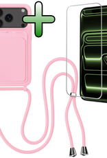 BASEY. BASEY. iPhone 17 Pro Max Hoesje Pashouder met Koord Met Screenprotector - Lichtroze