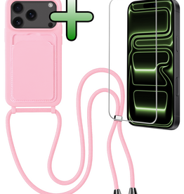 BASEY. BASEY. iPhone 17 Pro Max Hoesje Pashouder met Koord Met Screenprotector - Lichtroze