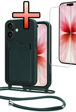 NoXx NoXx iPhone 17 Hoesje Pashouder met Koord Met Screenprotector - Donkergroen