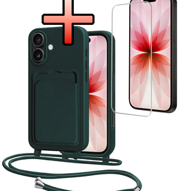 NoXx NoXx iPhone 17 Hoesje Pashouder met Koord Met Screenprotector - Donkergroen