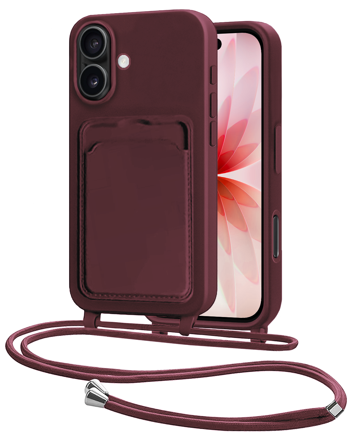 NoXx NoXx iPhone 17 Hoesje Pashouder met Koord - Aubergine