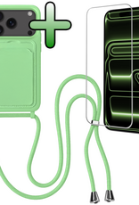 BASEY. BASEY. iPhone 17 Pro Max Hoesje Pashouder met Koord Met Screenprotector - Groen