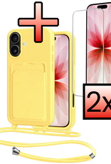 NoXx NoXx iPhone 17 Hoesje Pashouder met Koord Met 2x Screenprotector - Geel