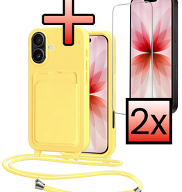 NoXx NoXx iPhone 17 Hoesje Pashouder met Koord Met 2x Screenprotector - Geel