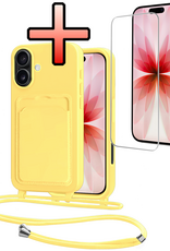 NoXx NoXx iPhone 17 Hoesje Pashouder met Koord Met Screenprotector - Geel