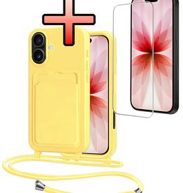 NoXx NoXx iPhone 17 Hoesje Pashouder met Koord Met Screenprotector - Geel