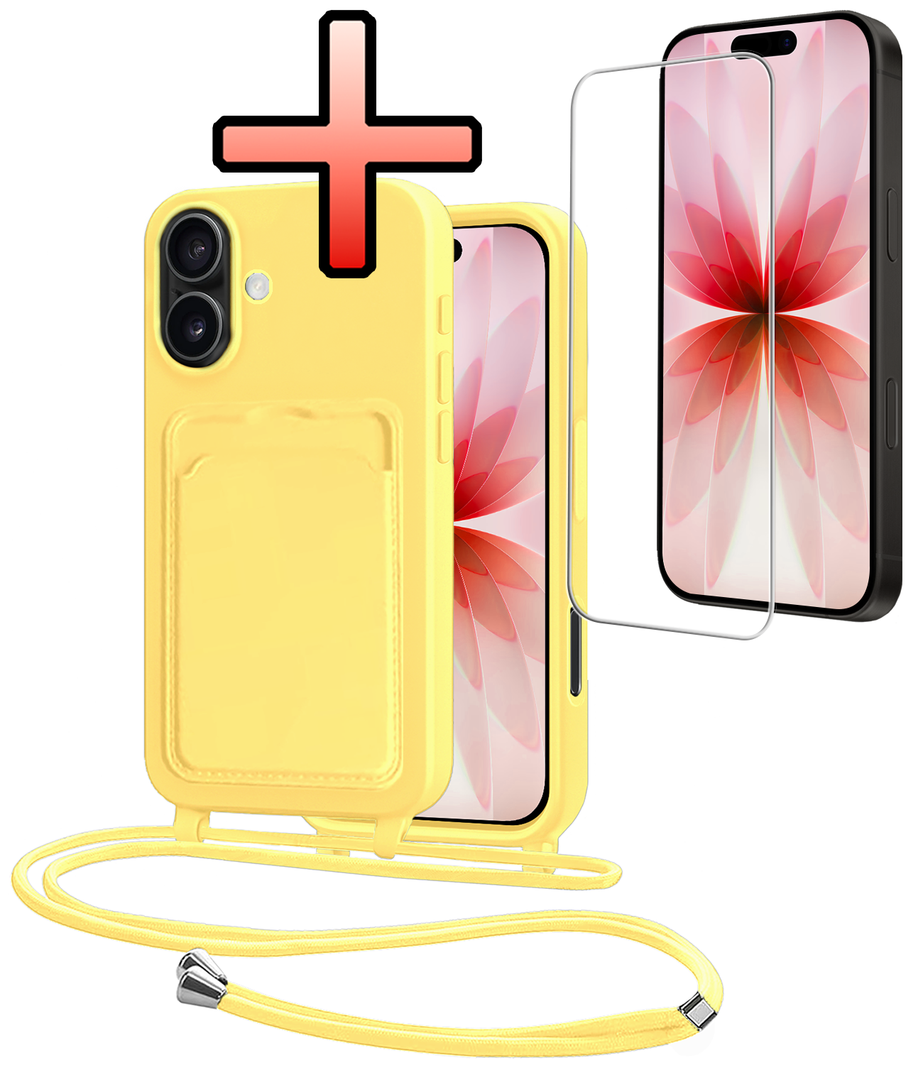 NoXx NoXx iPhone 17 Hoesje Pashouder met Koord Met Screenprotector - Geel