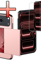 NoXx NoXx iPhone 17 Pro Hoesje Pashouder Hard Met Screenprotector - Rosé Goud