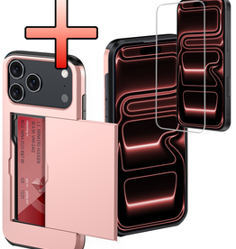 NoXx NoXx iPhone 17 Pro Hoesje Pashouder Hard Met Screenprotector - Rosé Goud