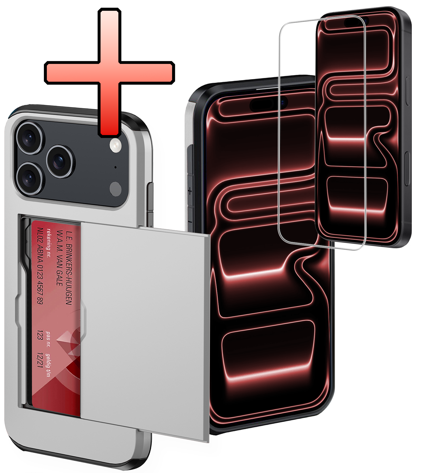 NoXx NoXx iPhone 17 Pro Hoesje Pashouder Hard Met Screenprotector - Grijs