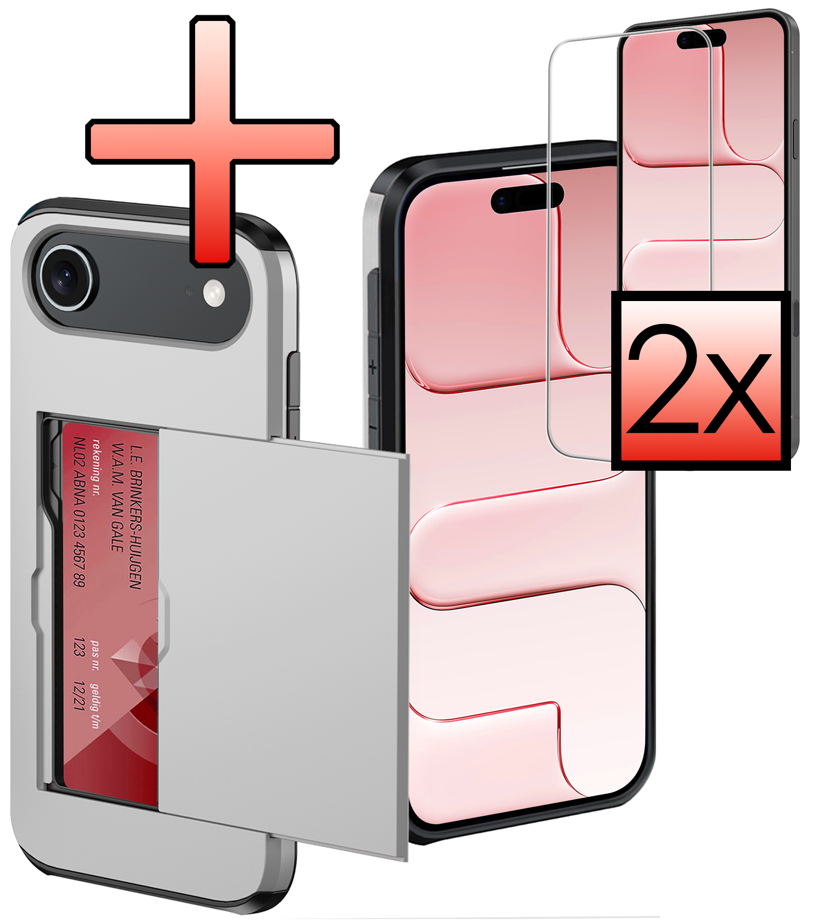 NoXx NoXx iPhone Air Hoesje Pashouder Hard Met 2x Screenprotector - Grijs