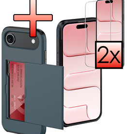 NoXx NoXx iPhone Air Hoesje Pashouder Hard Met 2x Screenprotector - Donker Blauw