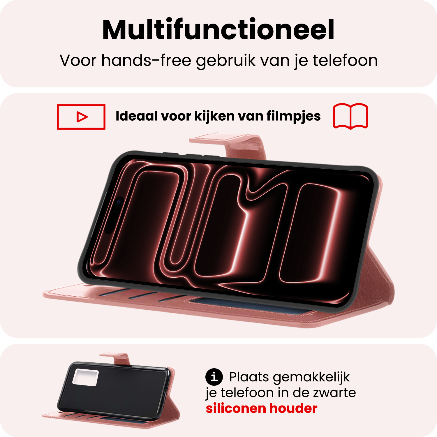 NoXx NoXx iPhone 17 Pro Hoesje Bookcase Met 2x Screenprotector - Rose Goud