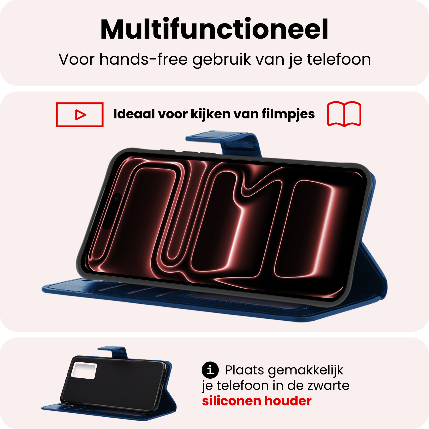 NoXx NoXx iPhone 17 Pro Hoesje Bookcase Met Screenprotector - Donkerblauw