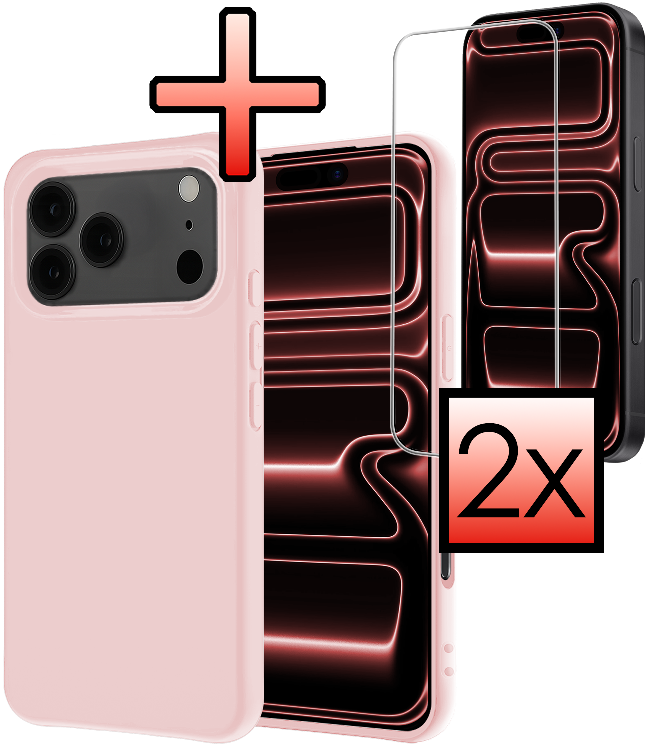 NoXx NoXx iPhone 17 Pro Max Hoesje Siliconen Met 2x Screenprotector Met Dichte Notch - Lichtroze