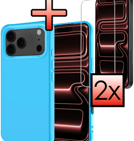 NoXx NoXx iPhone 17 Pro Max Hoesje Siliconen Met 2x Screenprotector Met Dichte Notch - Lichtblauw