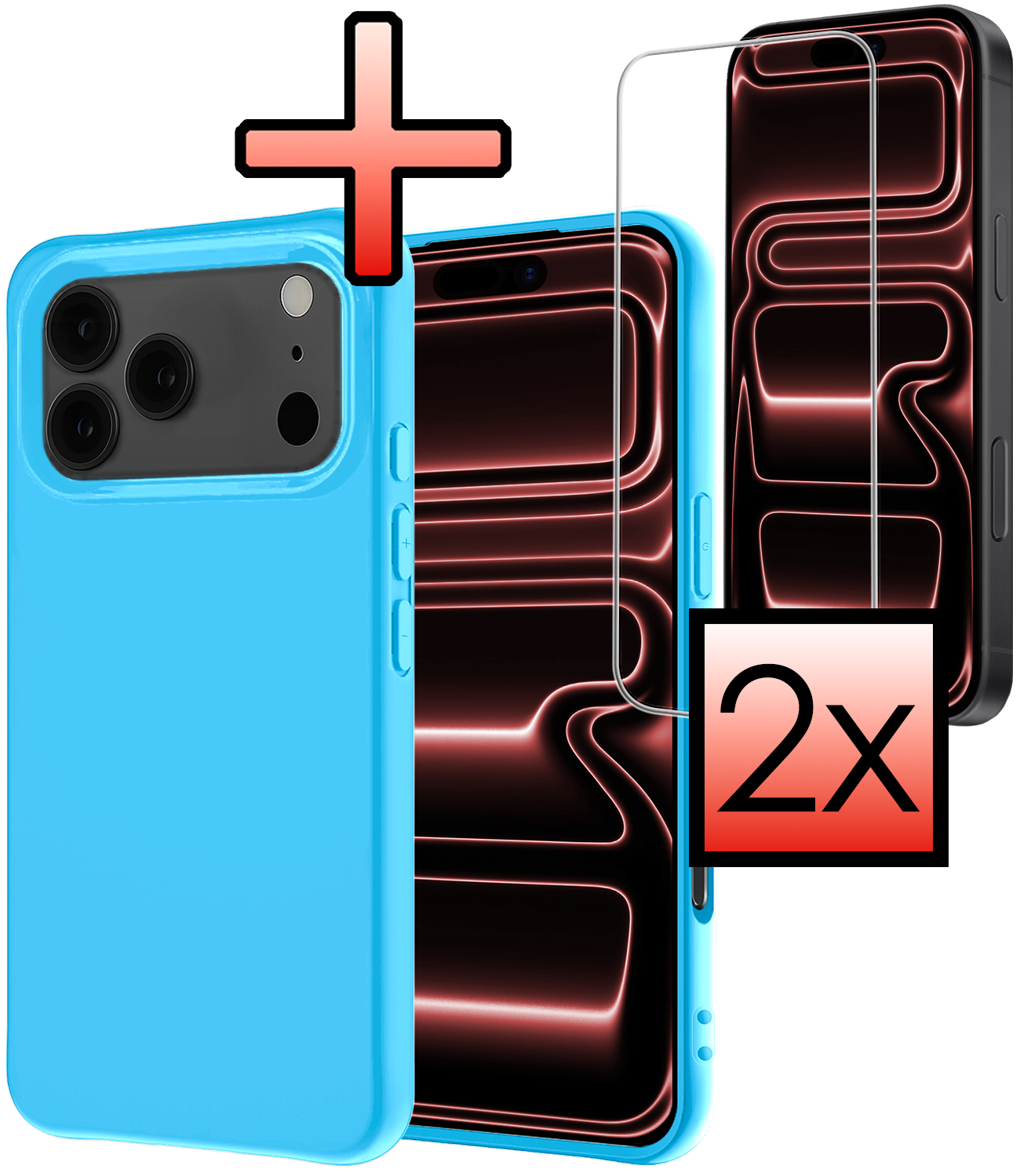 NoXx NoXx iPhone 17 Pro Max Hoesje Siliconen Met 2x Screenprotector Met Dichte Notch - Lichtblauw