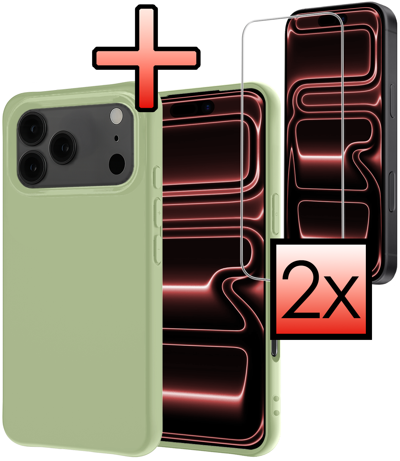 NoXx NoXx iPhone 17 Pro Max Hoesje Siliconen Met 2x Screenprotector Met Dichte Notch - Groen