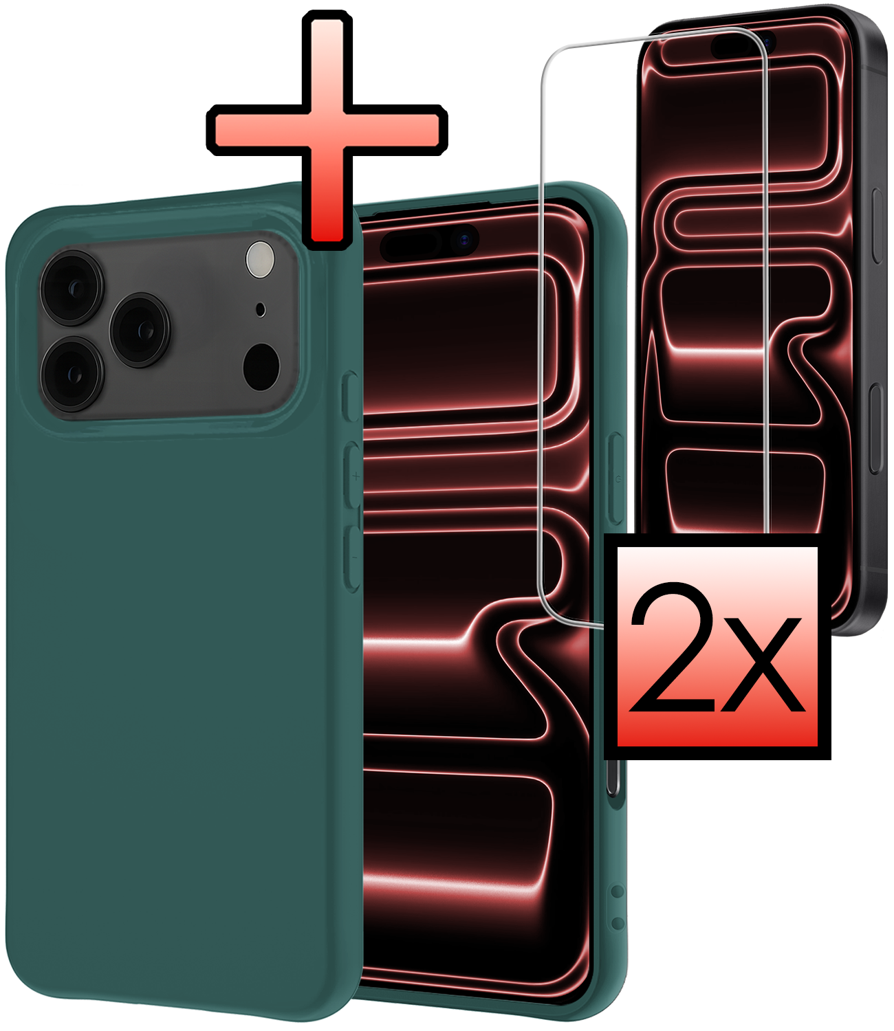 NoXx NoXx iPhone 17 Pro Max Hoesje Siliconen Met 2x Screenprotector Met Dichte Notch - Donkergroen