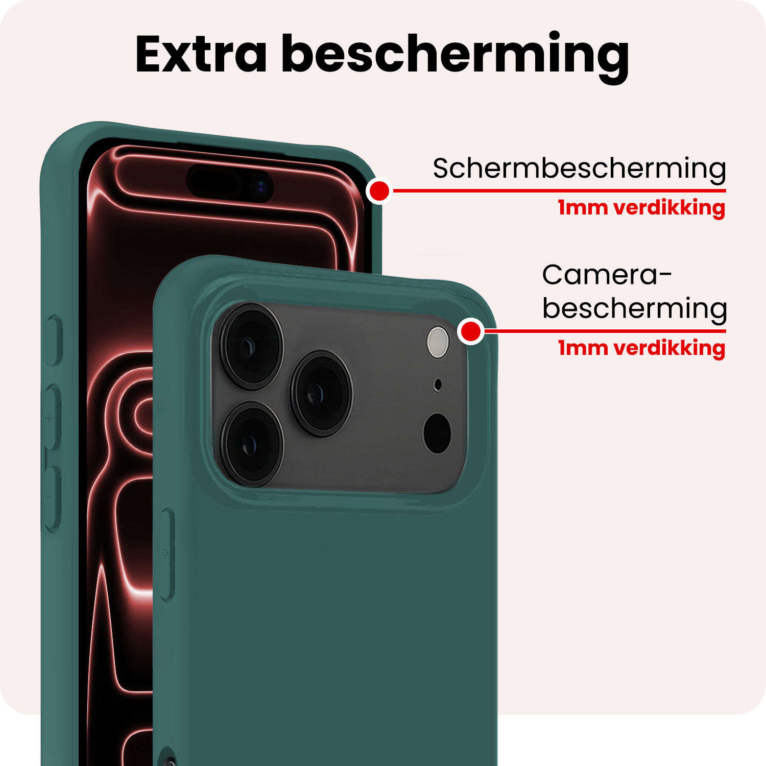 NoXx NoXx iPhone 17 Pro Max Hoesje Siliconen Met 2x Screenprotector Met Dichte Notch - Donkergroen