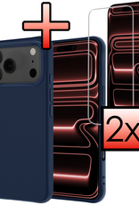 NoXx NoXx iPhone 17 Pro Max Hoesje Siliconen Met 2x Screenprotector Met Dichte Notch - Donkerblauw