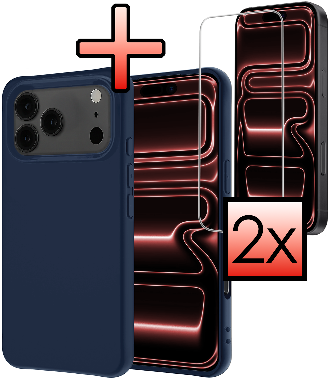 NoXx NoXx iPhone 17 Pro Max Hoesje Siliconen Met 2x Screenprotector Met Dichte Notch - Donkerblauw