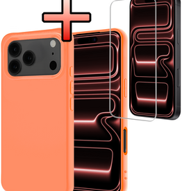 NoXx NoXx iPhone 17 Pro Max Hoesje Siliconen Met Screenprotector Met Dichte Notch - Perzik