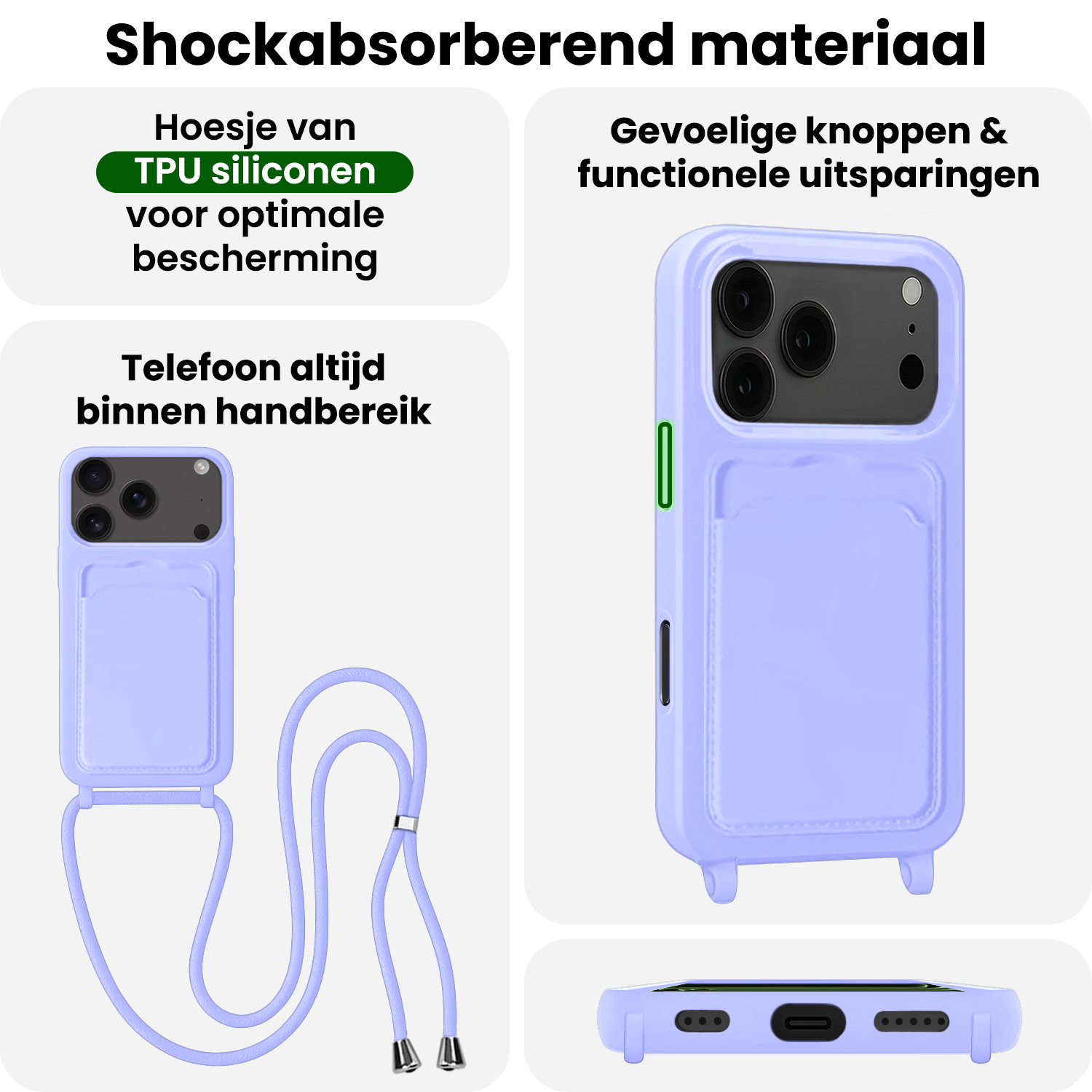 BASEY. BASEY. iPhone 17 Pro Hoesje Pashouder met Koord - Lila - 2 PACK