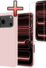 NoXx NoXx iPhone 17 Pro Max Hoesje Siliconen Met Screenprotector Met Dichte Notch - Lichtroze