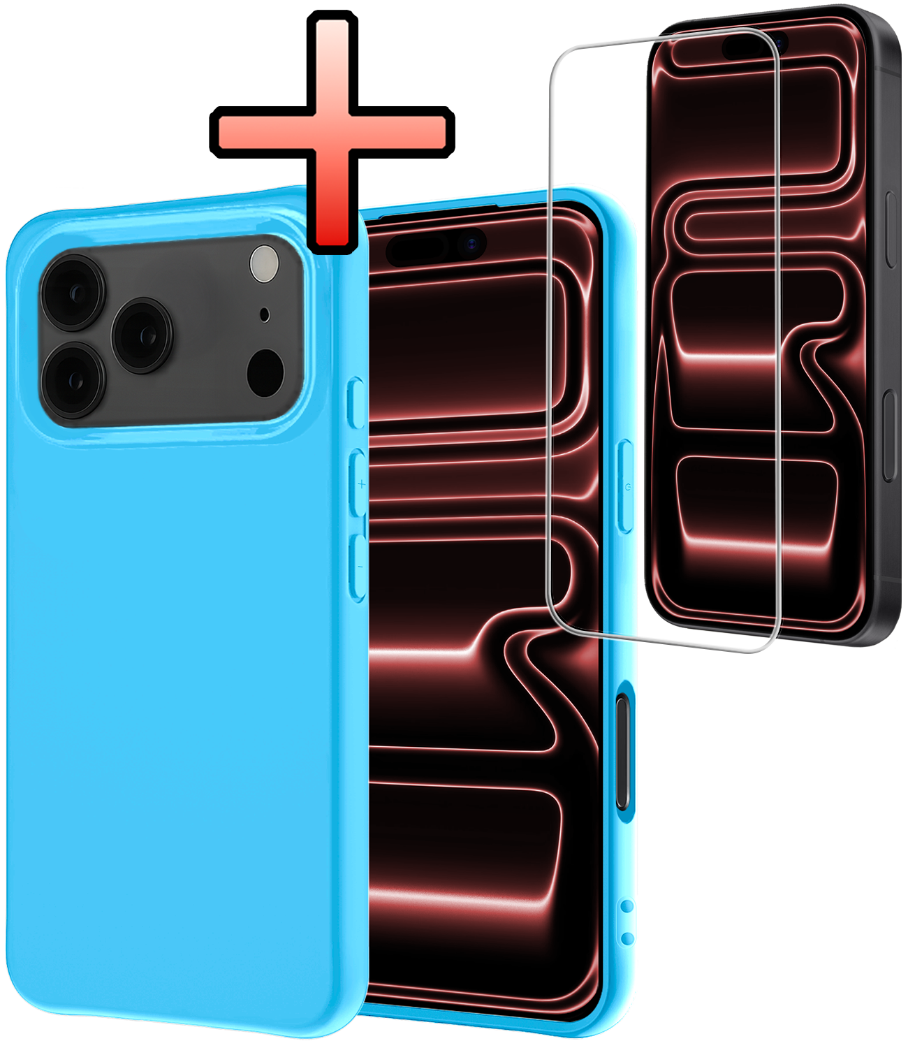 NoXx NoXx iPhone 17 Pro Max Hoesje Siliconen Met Screenprotector Met Dichte Notch - Lichtblauw