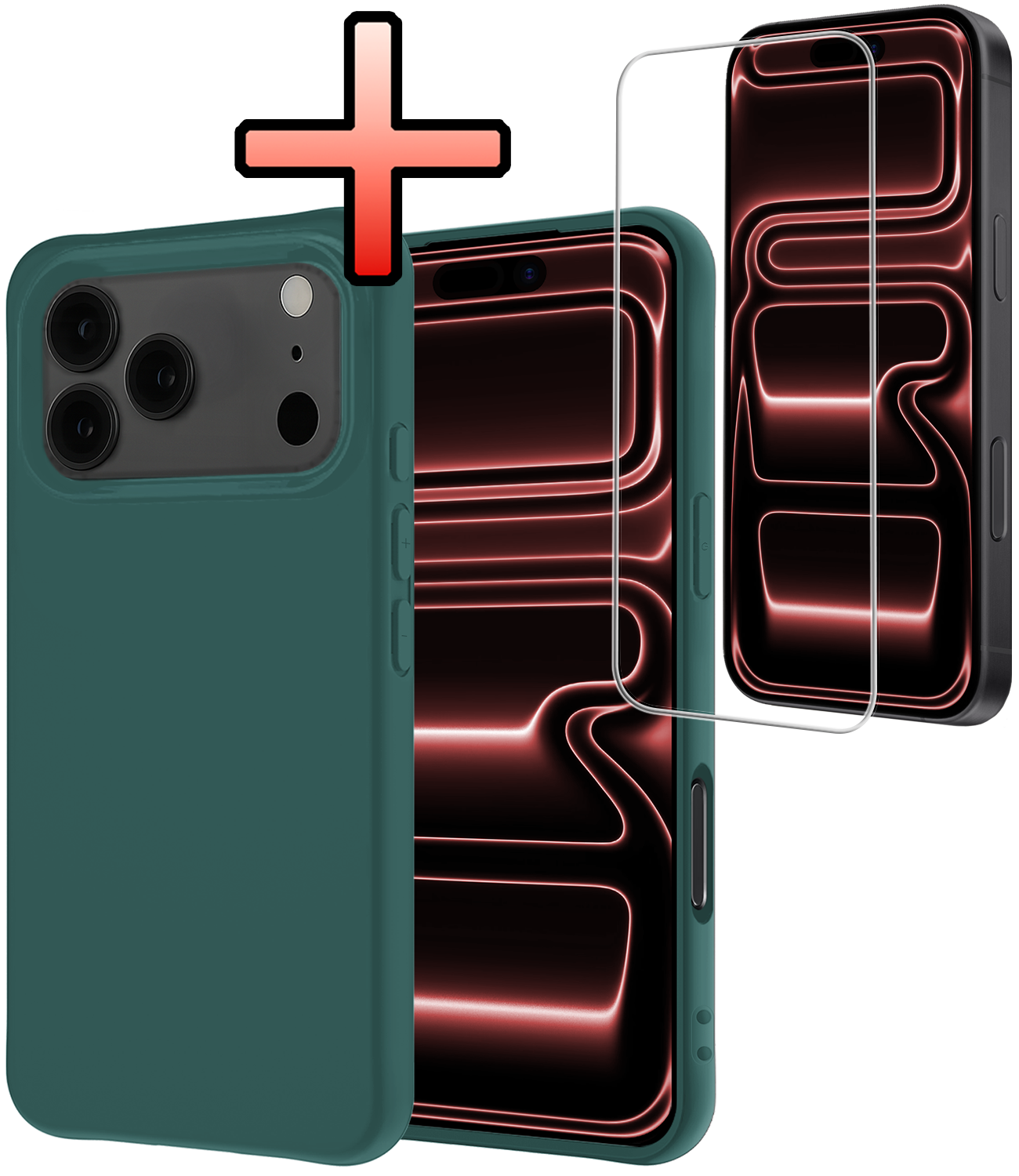 NoXx NoXx iPhone 17 Pro Max Hoesje Siliconen Met Screenprotector Met Dichte Notch - Donkergroen