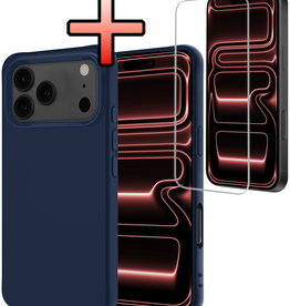 NoXx NoXx iPhone 17 Pro Max Hoesje Siliconen Met Screenprotector Met Dichte Notch - Donkerblauw