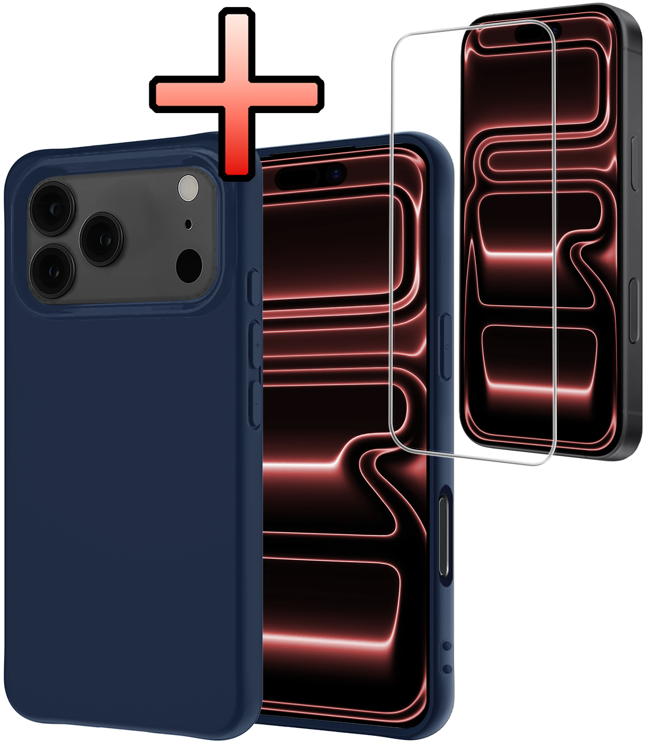 NoXx NoXx iPhone 17 Pro Max Hoesje Siliconen Met Screenprotector Met Dichte Notch - Donkerblauw