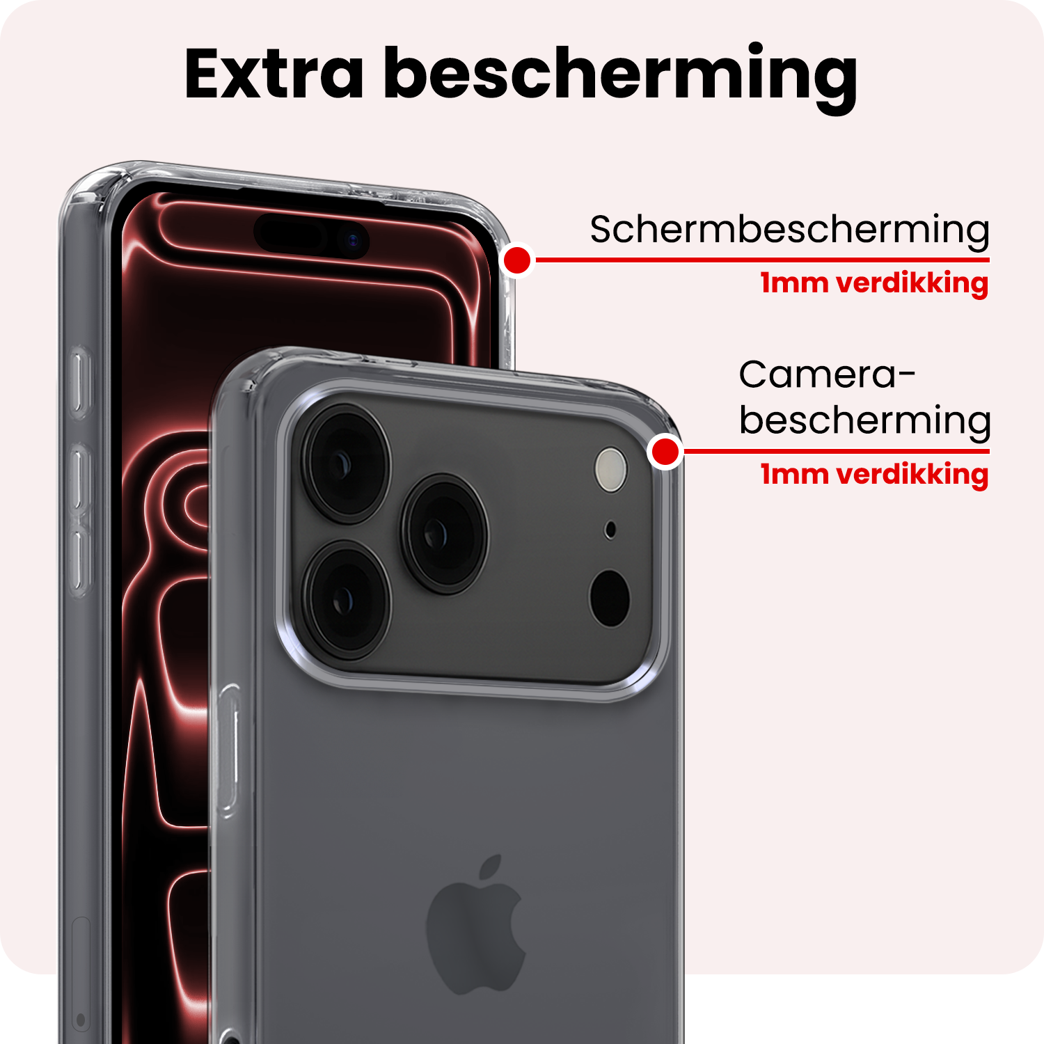 NoXx NoXx iPhone 17 Pro Hoesje Siliconen Met 2x Screenprotector Met Dichte Notch - Transparant