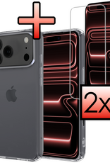 NoXx NoXx iPhone 17 Pro Hoesje Siliconen Met 2x Screenprotector Met Dichte Notch - Transparant