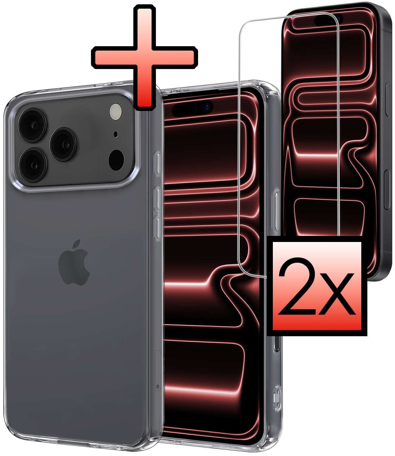 NoXx NoXx iPhone 17 Pro Hoesje Siliconen Met 2x Screenprotector Met Dichte Notch - Transparant