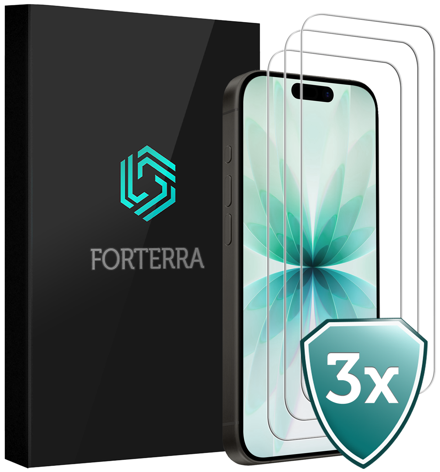 Forterra Forterra iPhone 17 Screenprotector Glas Full Cover 2D - 3 PACK